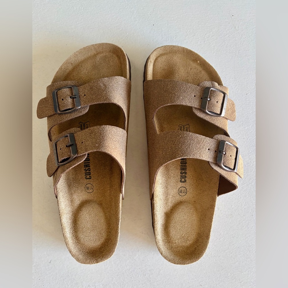 Cushionaire Women's Lane Cork Footbed Sandal Leather Buckle Slide In 11W US